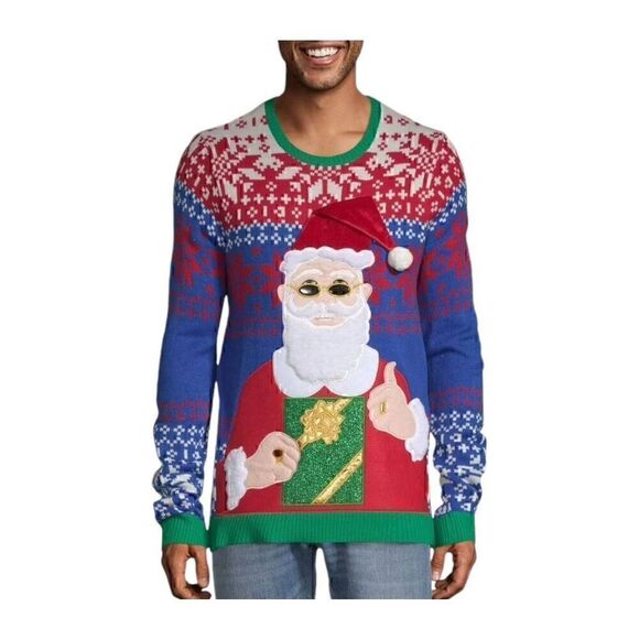 Holiday Time Men's Santa Drink Pocket Ugly Christmas Sweater Winner - Picture 3 of 6